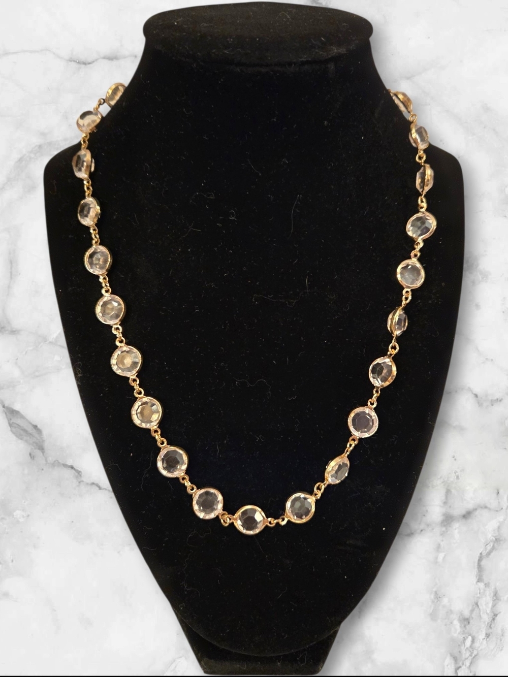 Vintage Clear Glass Stones Gold Toned Necklace